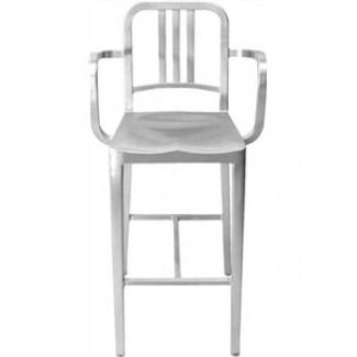 Eco Friendly Restaurant Breakroom Furniture Navy Aluminum Bar Stool with Arms