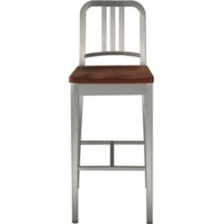 Eco Friendly Restaurant Breakroom Furniture Navy Aluminum Bar Stool with Natural Wood Seat