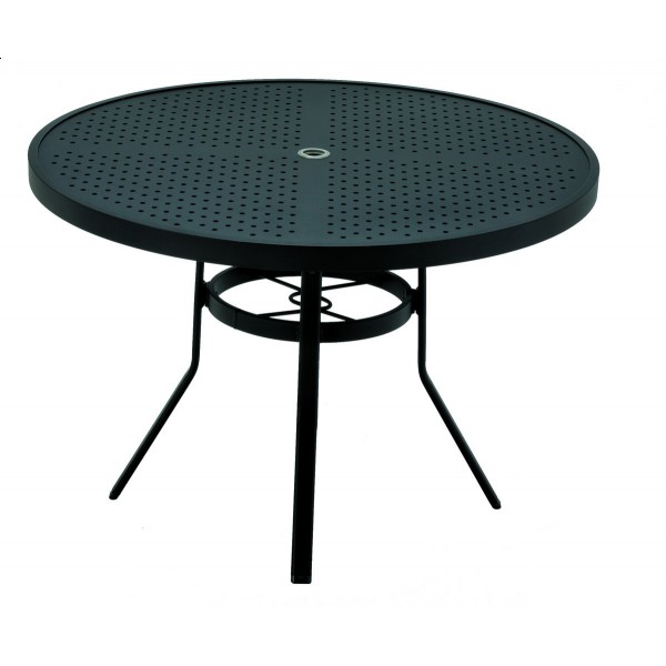 42" Round Stamped Aluminum Top Dining Table with Umbrella Hole