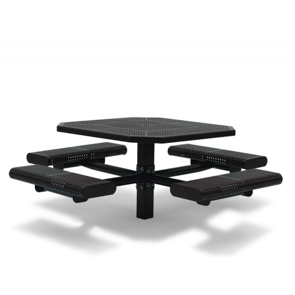 46" Octagon Plastisol Table with Umbrella Hole and Attached Seats - Surface Mount