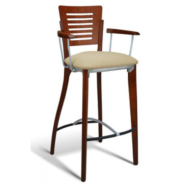Eco Friendly Restaurant Beech Solid Wood Bar Stool with Arms 1650 Series 