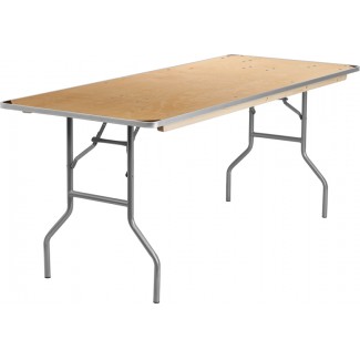 30'' x 72'' Heavy Duty Birchwood Folding Table with Metal Edges