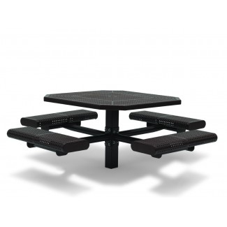 46" Octagon ADA Compliant Plastisol Table with Umbrella Hole and Attached Seats - Surface Mount