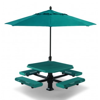 46" Superior Octagon ADA Compliant Plastisol Table with Umbrella Hole and Attached Seats