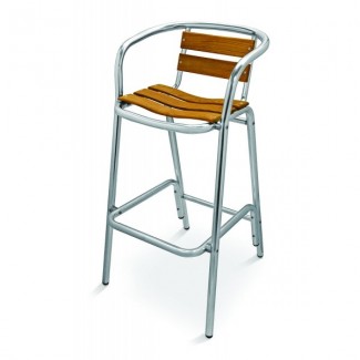 Aluminum Bar Stool with Composite Teak Seat and Back