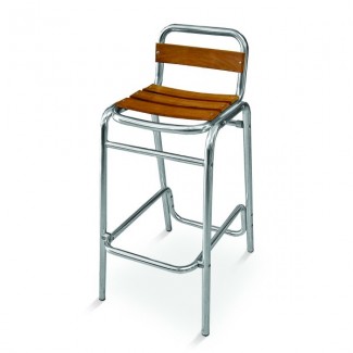 Aluminum Armless Bar Stool with Composite Teak Seat and Back