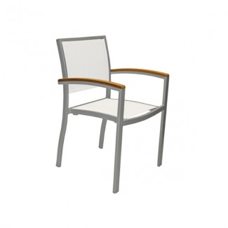 Mediterranean Aluminum Stacking Arm Chair with Batyline Mesh Seat and Back
