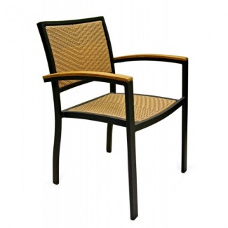 Mediterranean Aluminum Stacking Arm Chair with Woven Seat and Back