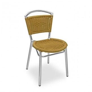 Aluminum Stacking Side Chair with Woven Wicker Seat and Back