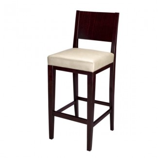 Modern Beech Wood Bar Stool 2830P with Wood Back and Upholstered Seat 