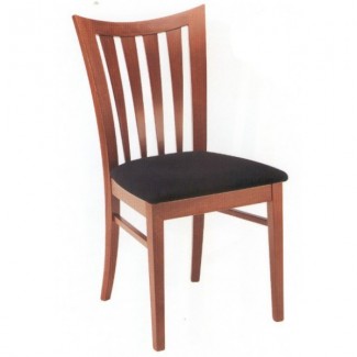 Beech Wood Side Chair 730P with Vertical Slat Back and Upholstered Seat