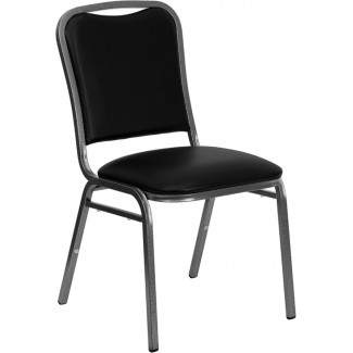 Curved Banquet Chair with Black Vinyl and Silver Vein Frame