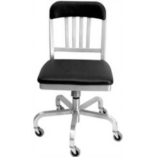 Navy Aluminum Semi-Upholstered Swivel Chair with Casters