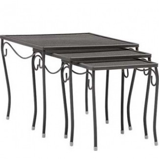 Set of Three Square Wrought Iron Nesting Mesh Top End Tables