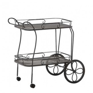 Wrought Iron Tea Cart with Mesh Top and Removable Serving Tray