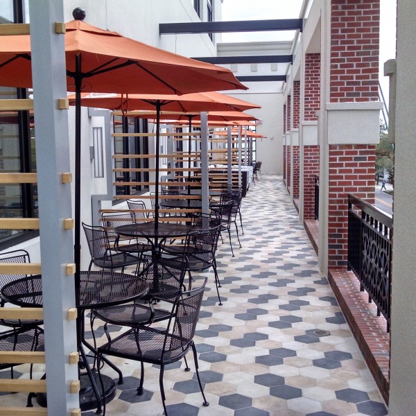 Wrought Iron Chairs and Tables with Cafe Market Umbrellas