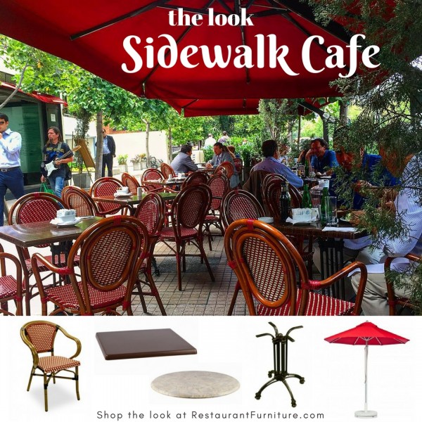 Sidewalk Cafe with Rattan Chairs and Commercial Market Umbrellas