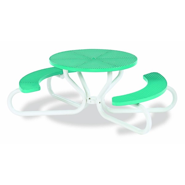 42" Round Plastisol Table with Umbrella Hole and Attached Concave Seats - 4 Legs
