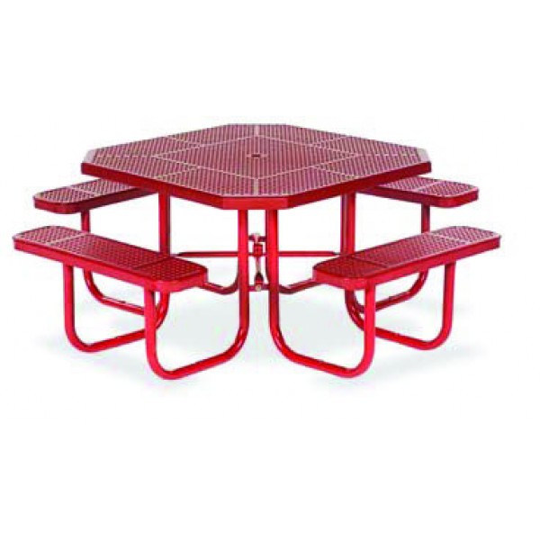 46" Octagon Plastisol Table with Umbrella Hole and Attached Seats
