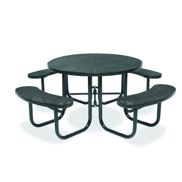 46" Round Plastisol Table with Umbrella Hole and Attached Seats