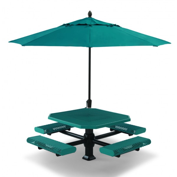 46" Superior Octagon Plastisol Table with Umbrella Hole and Attached Seats