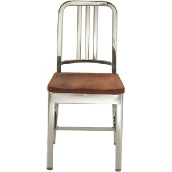 Eco Friendly Restaurant Breakroom Furniture Navy Aluminum Side Chair with Natural Wood Seat