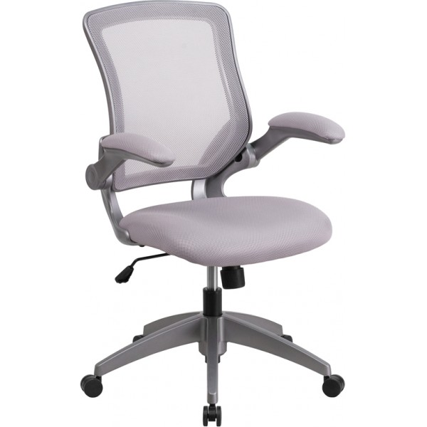 Mid Back Grey Mesh Task Chair with Flip Up Arms