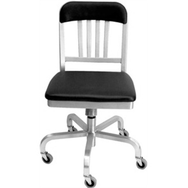 Navy Aluminum Semi-Upholstered Swivel Chair with Casters