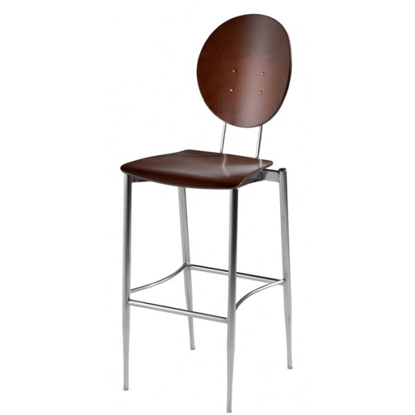Oval Bar Stool with Wood Seat and Back
