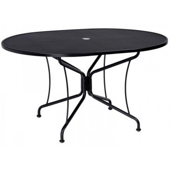 Wrought Iron Restaurant Tables Premium Mesh 42" x 54" Oval Umbrella Table