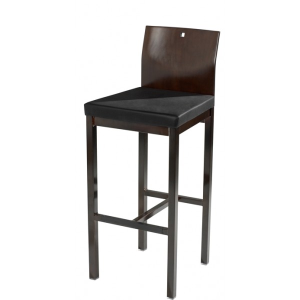 Square Bar Stool with Upholstered Seat and Wood Back