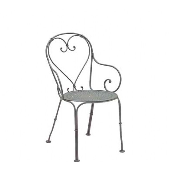 Wrought Iron Restaurant Chairs Parisienne Arm Chair - Pattern Metal Seat