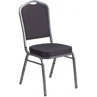 Crown Banquet Chair with Black Patterned Fabric and Silver Vein Frame