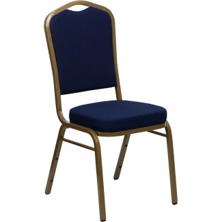 Crown Chair with Navy Blue Patterned Fabric and Gold Frame