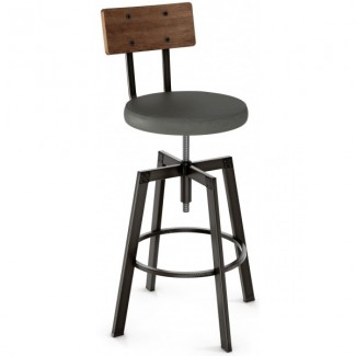 Industrial Restaurant Bar Stools Architect Screw Barstool With Upholstered Seat Wood Back