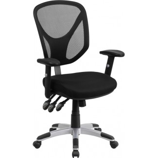 Mid-Back Black Mesh Swivel Task Chair with Triple Paddle Control and Height Adjustable Arms
