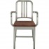 Eco Friendly Restaurant Breakroom Furniture Navy Aluminum Arm Chair with Natural Wood Seat