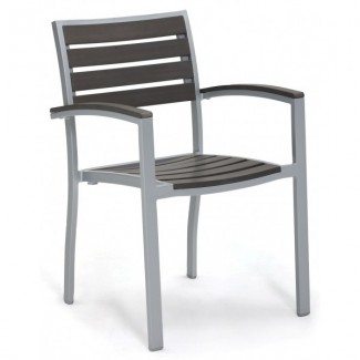 Commercial Outdoor Restaurant Chairs Aluminum and Teak Composite Arm Chairs