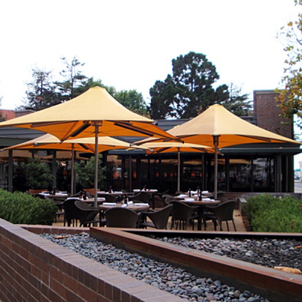 Heated patio umbrella collection for outdoor restaurant patio settings